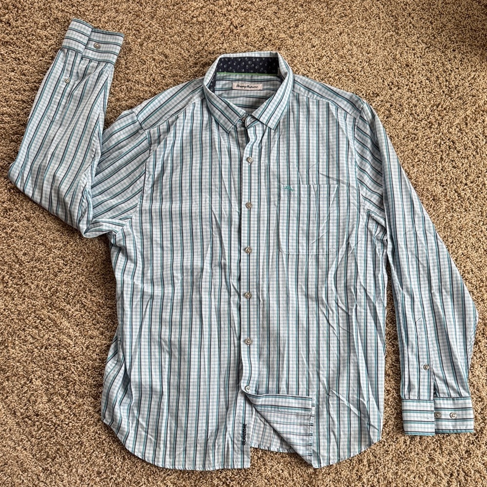 Tommy Bahama Men's Casual Button-Down Shirt - Blue and White Checkered